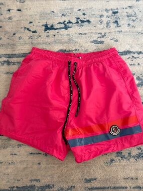 Fashion  Men’s Neon Pink Swim Trunks with Stripe Detail